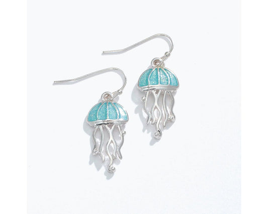 Aqua Glitter Jellyfish Earrings by Periwinkle