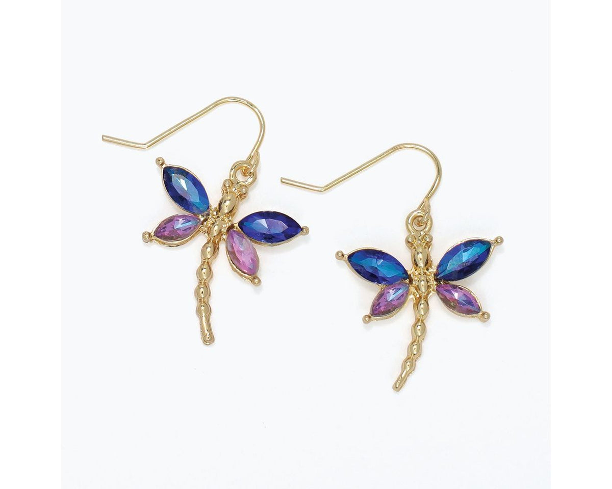 Gold Dragonflies w/ Navy & Purple Earrings by Periwinkle