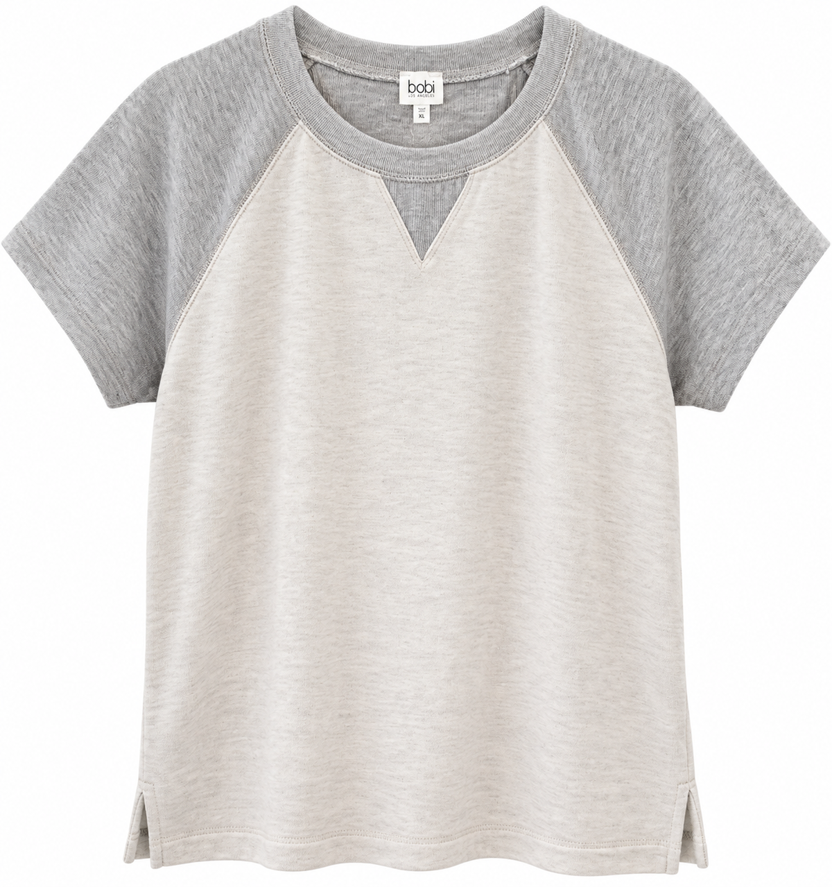 Bobi Color block Raglan tee- Cream/Taupe
