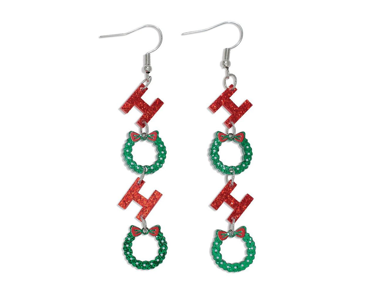 Shimmering “Ho Ho” Resin Wreath Dangles by Periwinkle