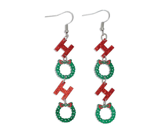 Shimmering “Ho Ho” Resin Wreath Dangles by Periwinkle