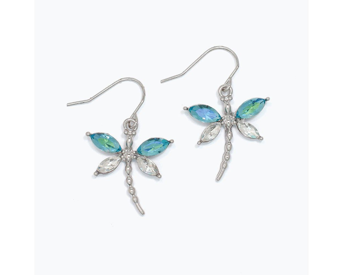 Sparkling Crystal Dragonflies in Blue & Clear Earrings by Periwinkle