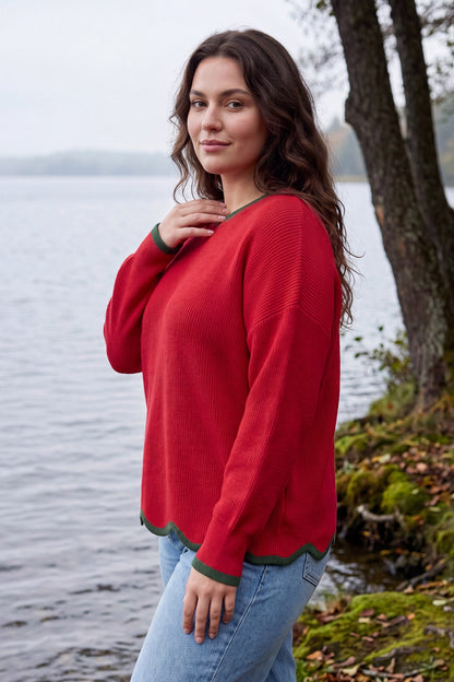 Mistletoe Merry Scallop Sweater by She+Sky