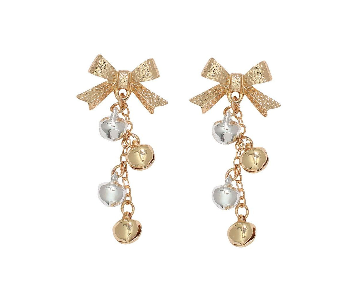 Two-tone Textured Bows & Bells Earrings by Periwinkle