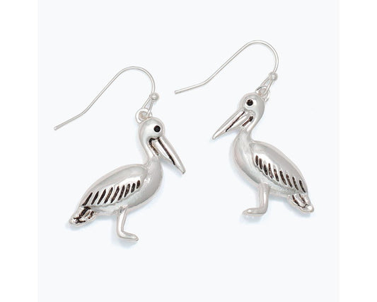 Sculptural Silver Pelican Earrings by Periwinkle