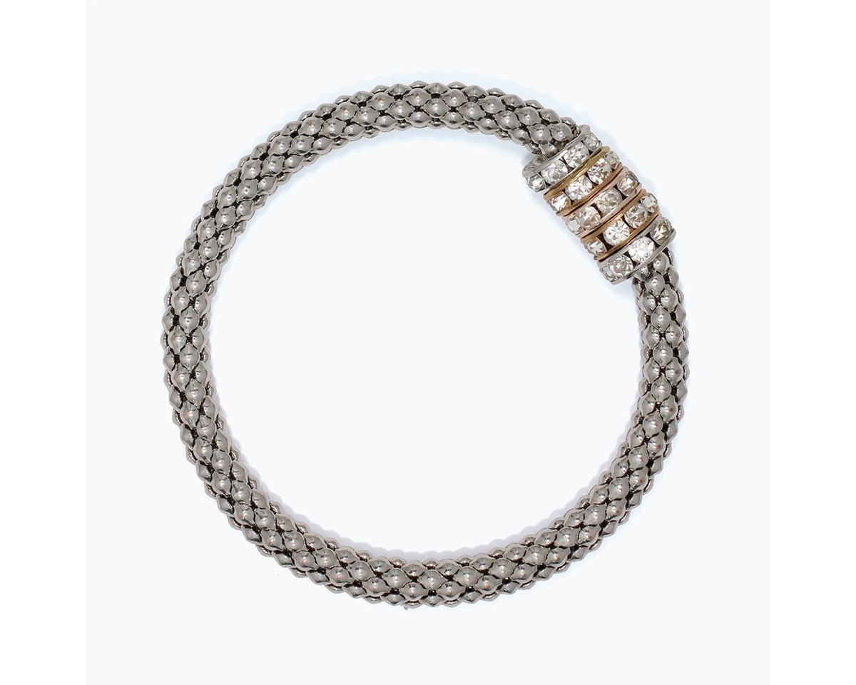 Crystal Rondelles on Silver Weave Chain Bracelet by Periwinkle