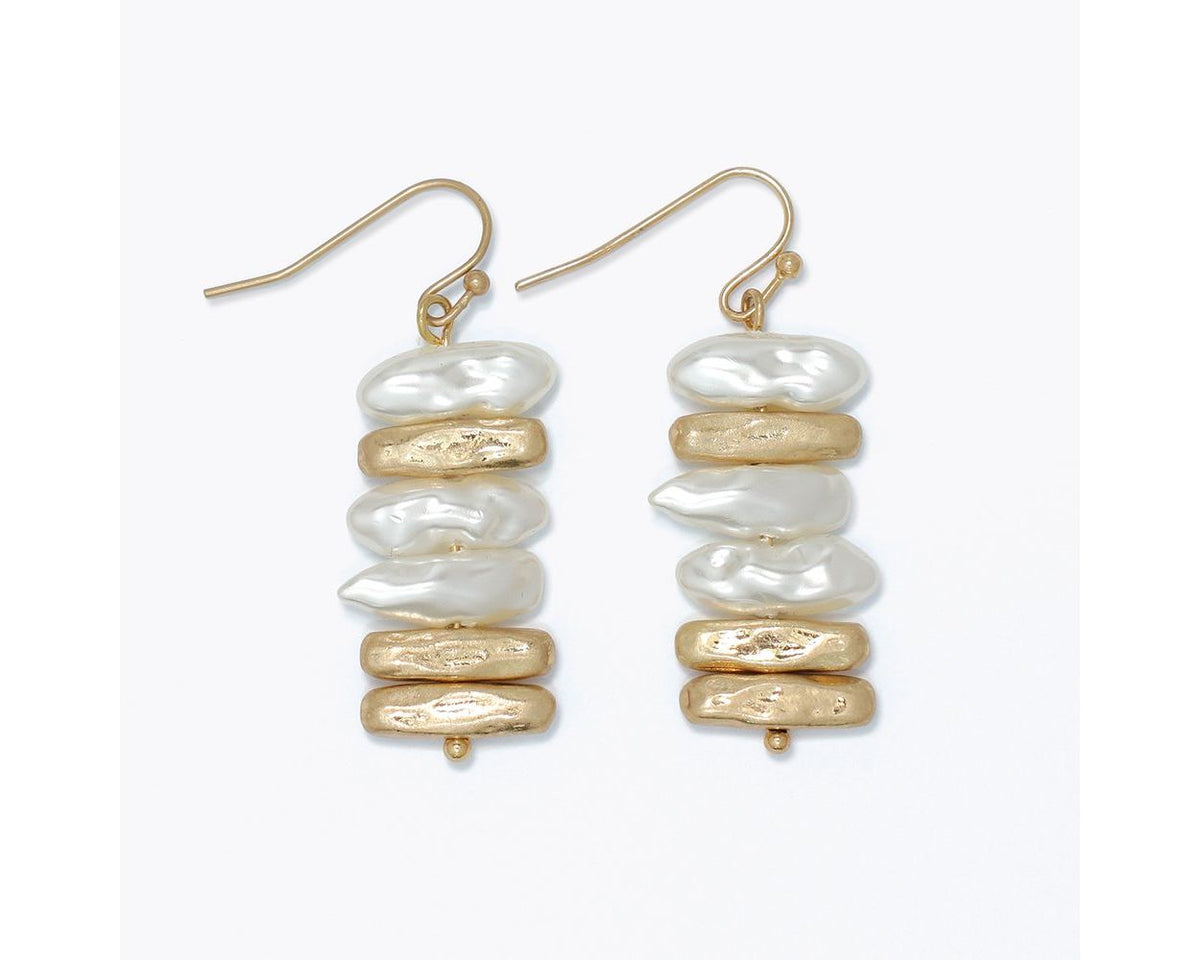 Brushed Gold and Pearl Stack Earrings by Periwinkle