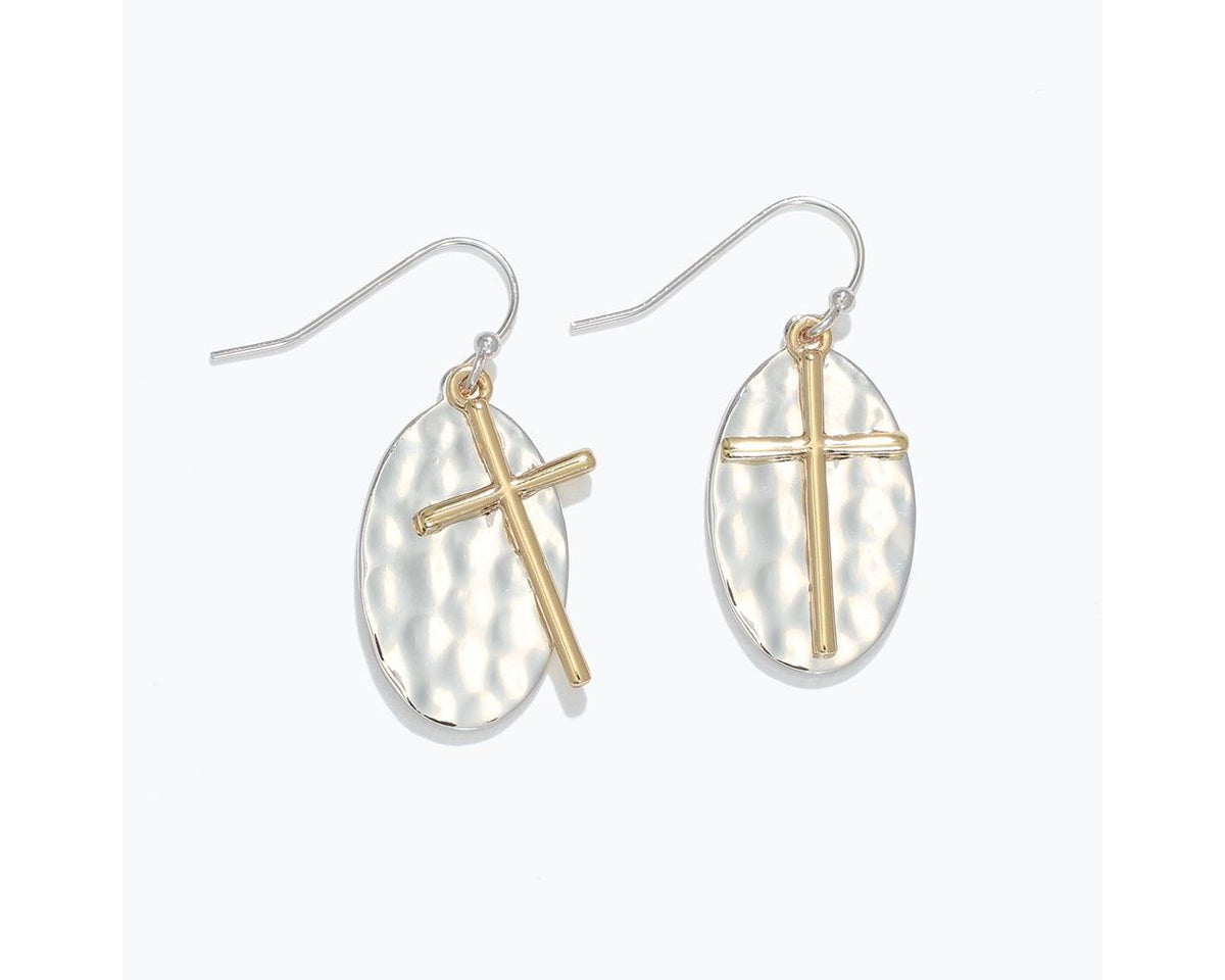Gold Crosses Over Hammered Silver Earrings by Periwinkle