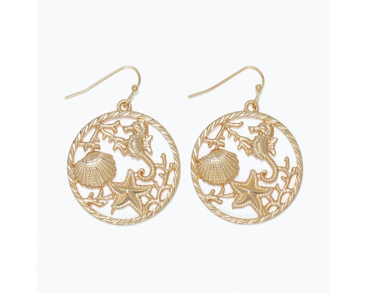 Beautiful Sea Life Scene in Gold Earrings by Periwinkle