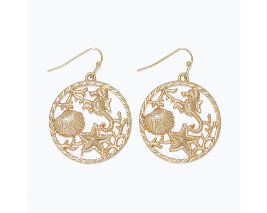 Beautiful Sea Life Scene in Gold Earrings by Periwinkle