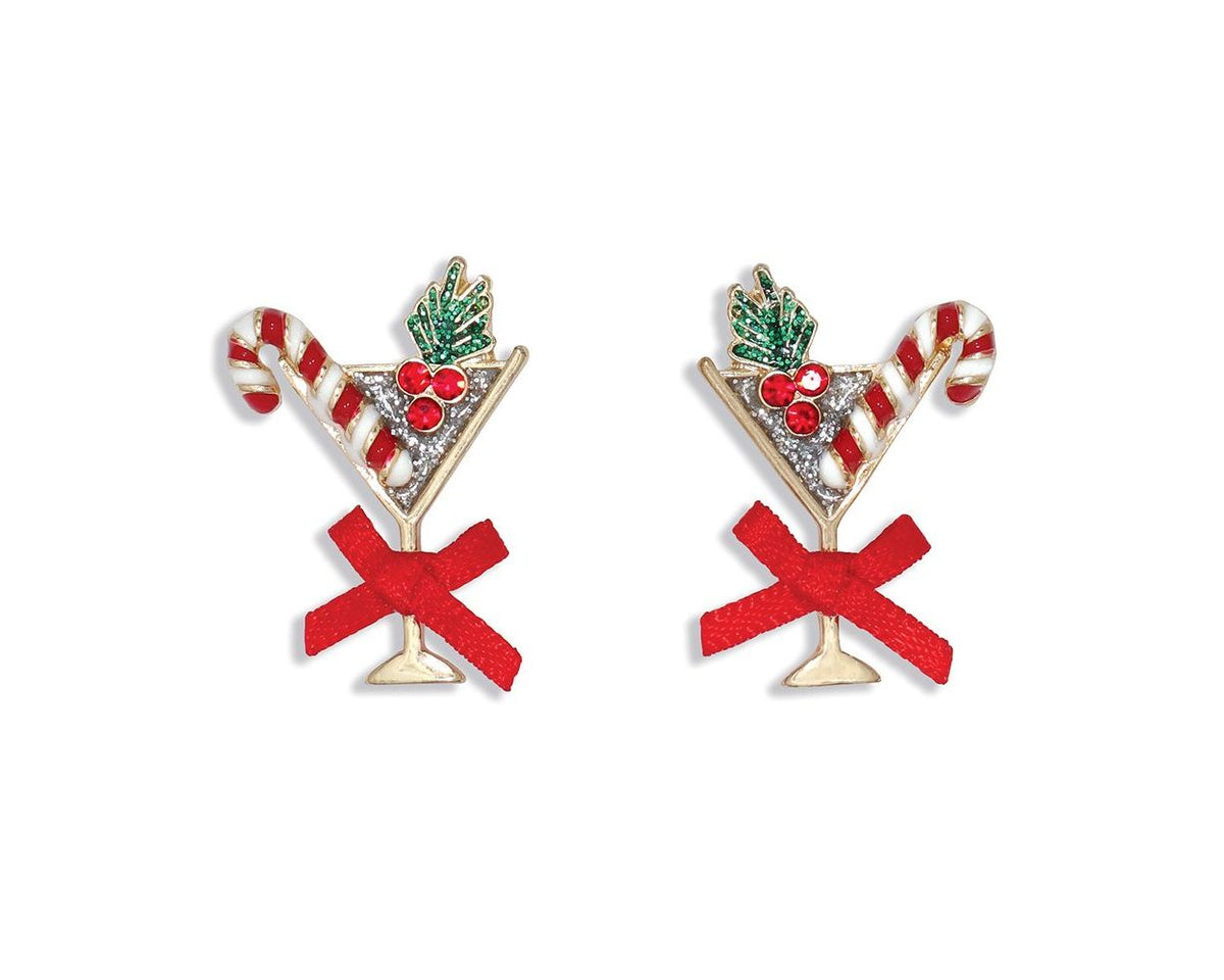 Holiday Martini Earrings w/ Red Bows by Periwinkle