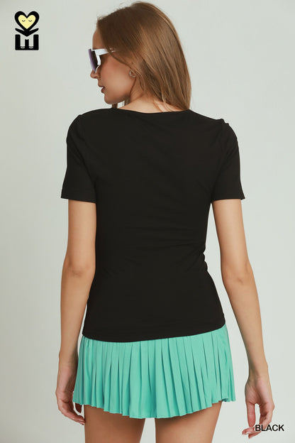 PULSEKNIT Sweetheart Neckline Front Double-Lined Top- by Umgee