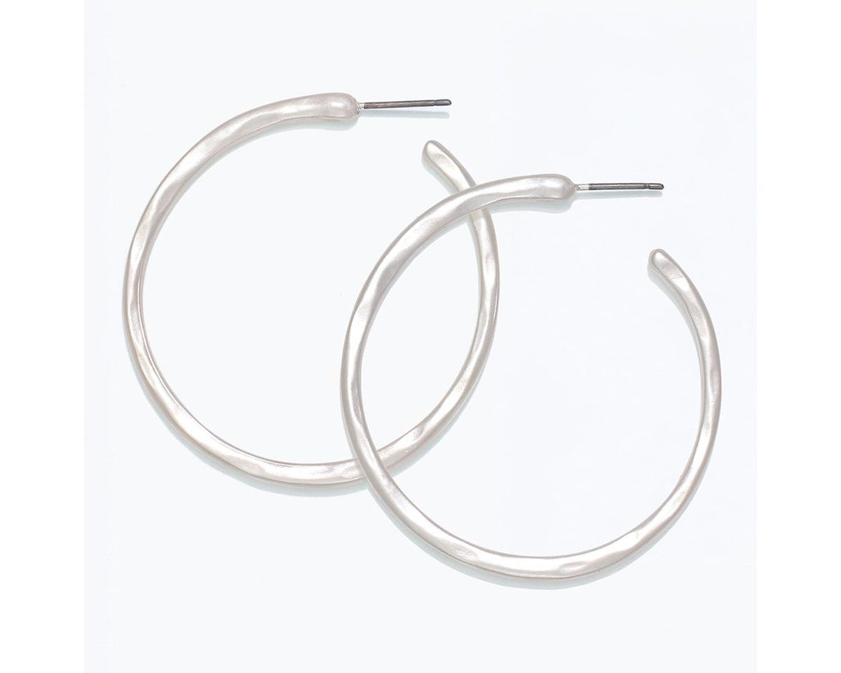 Hammered Matte Hoops- Silver by Periwinkle