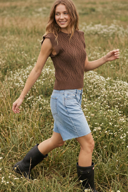 Coffee Date Cable-Knit Vest by She+Sky