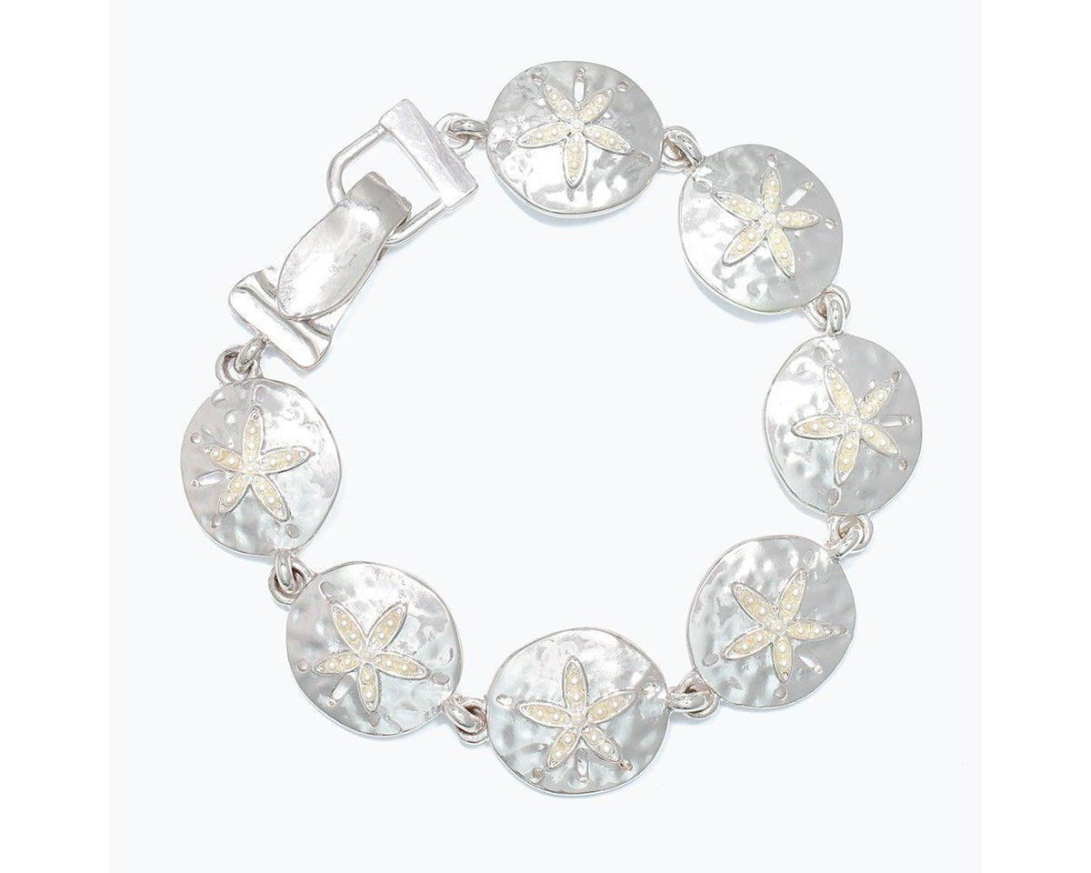 Hammered Silver Sand Dollar Bracelet with Pearls by Periwinkle