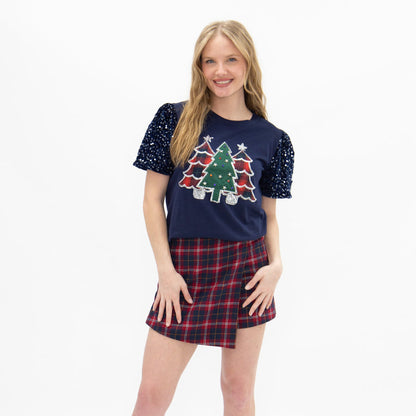 Tinsel & Tartan Sequin Sleeve Top by Grace+Emma