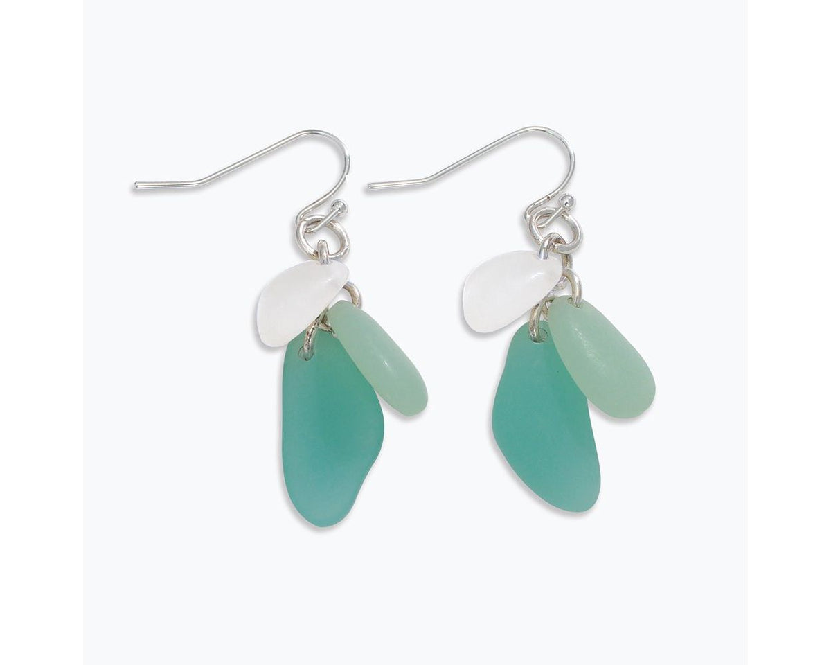 Sea Glass Clusters in Clear, Blue and Teal Earrings by Periwinkle