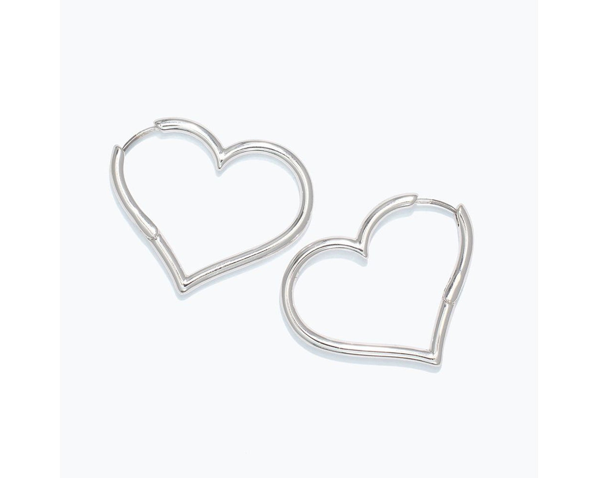 Silver Hinged Heart Hoops by Periwinkle