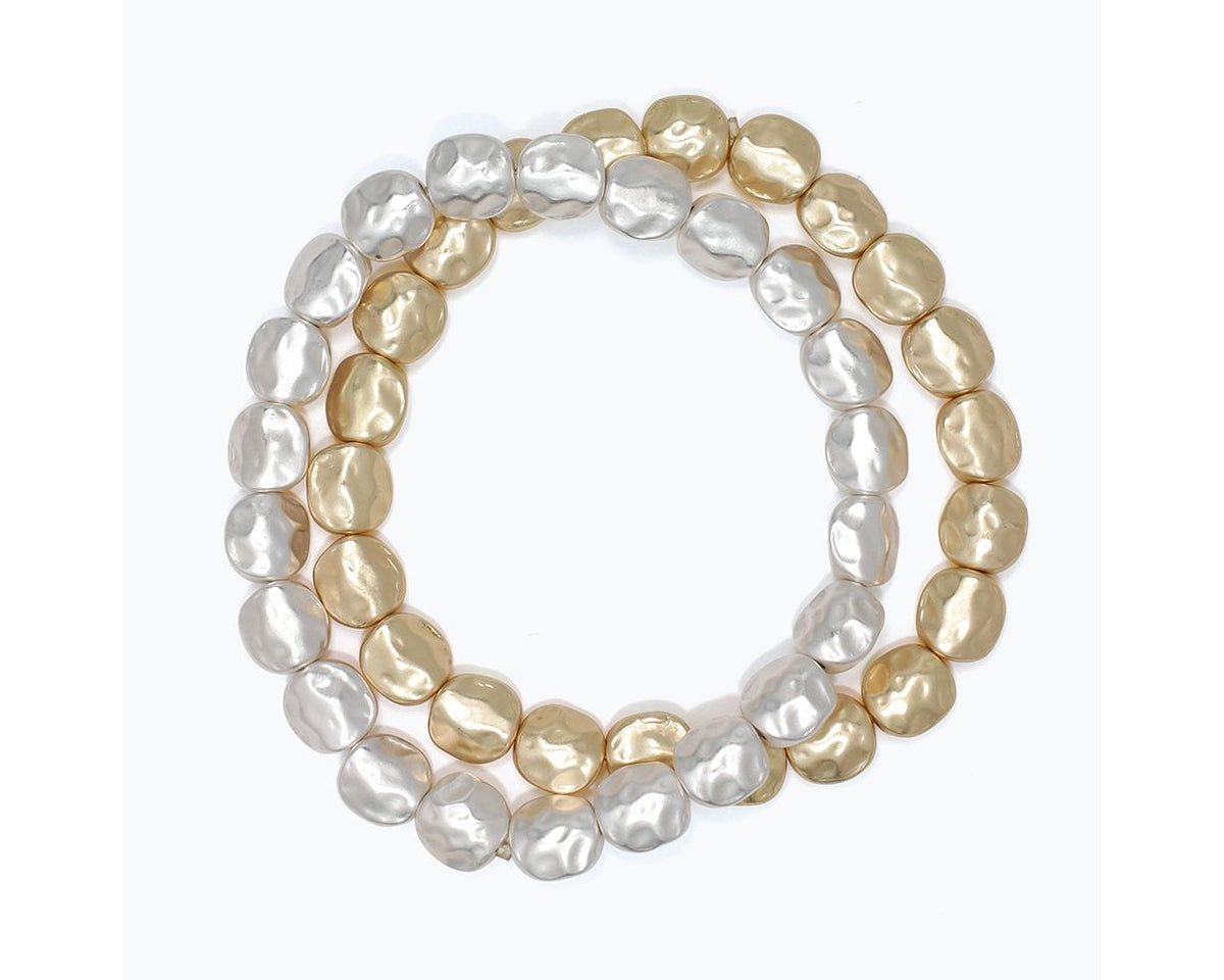 Two Strands Hammered Matte Silver & Gold Bracelet by Periwinkle