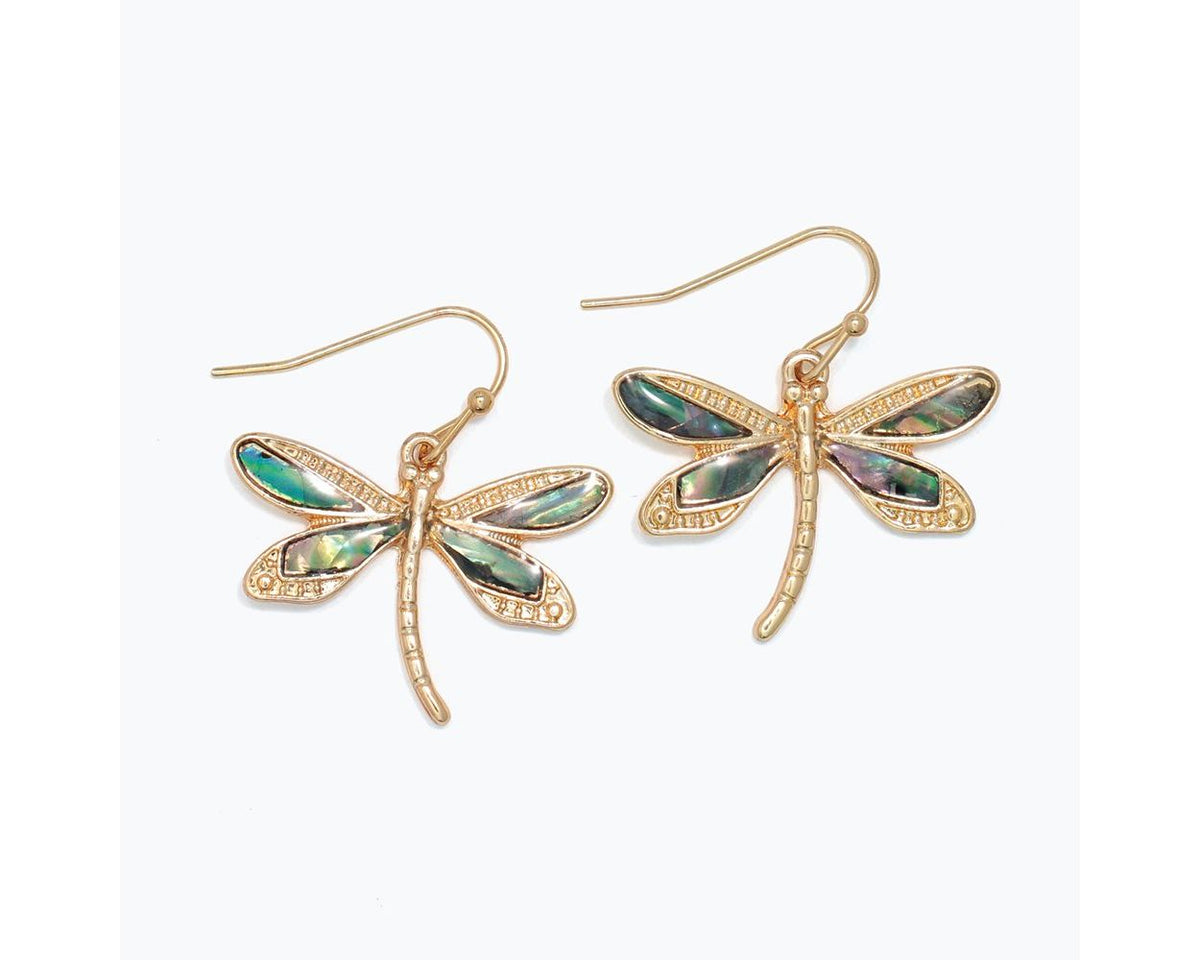 Gold Dragonflies w/ Abalone Earrings by Periwinkle