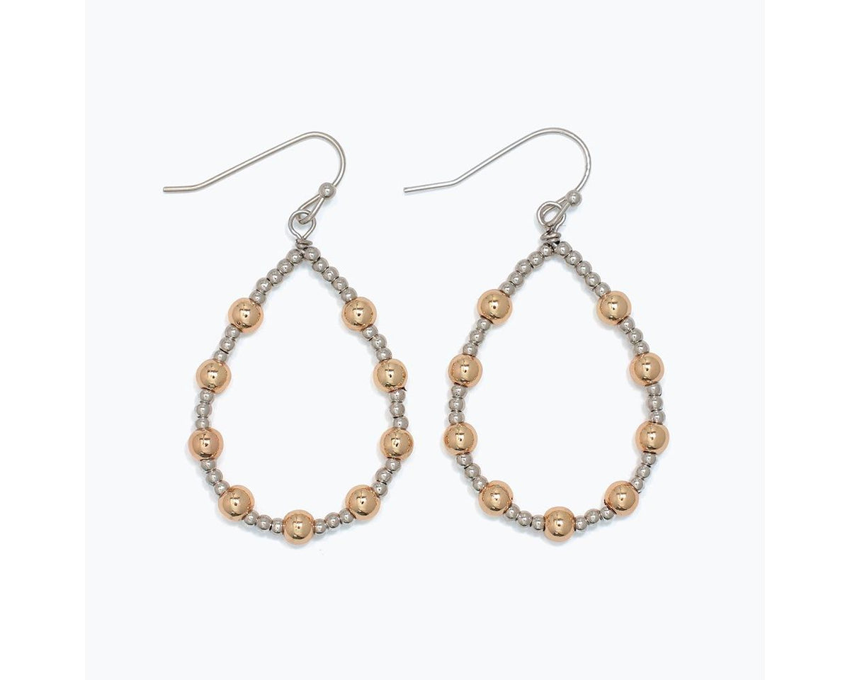 Open Teardrops w/ Two-Tone Bead Earrings by Periwinkle