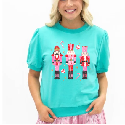 Nutcrackers on Mint Puff Sleeve Top by Grace+Emma