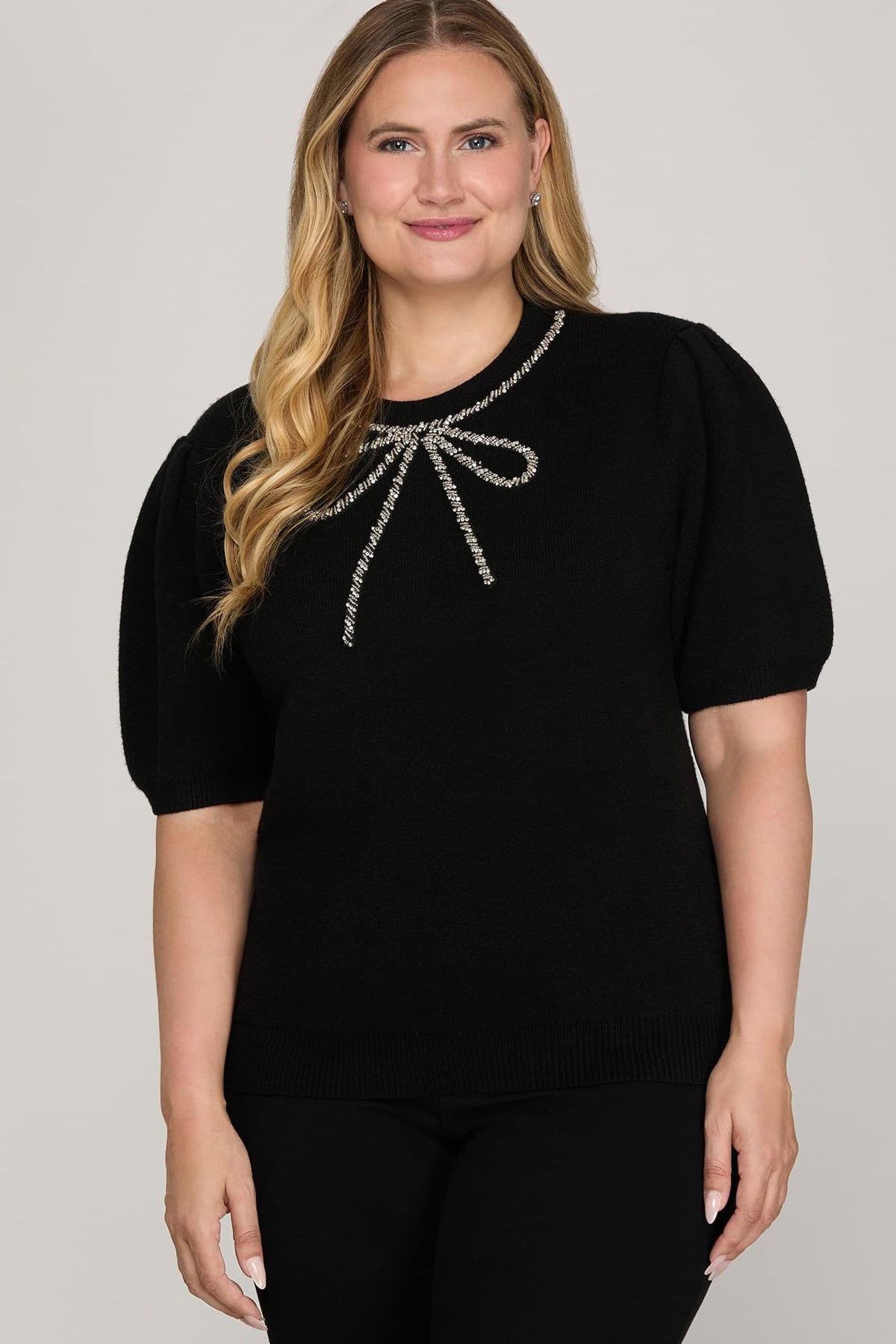 Midnight Sparkle Bow Sweater by She+Sky