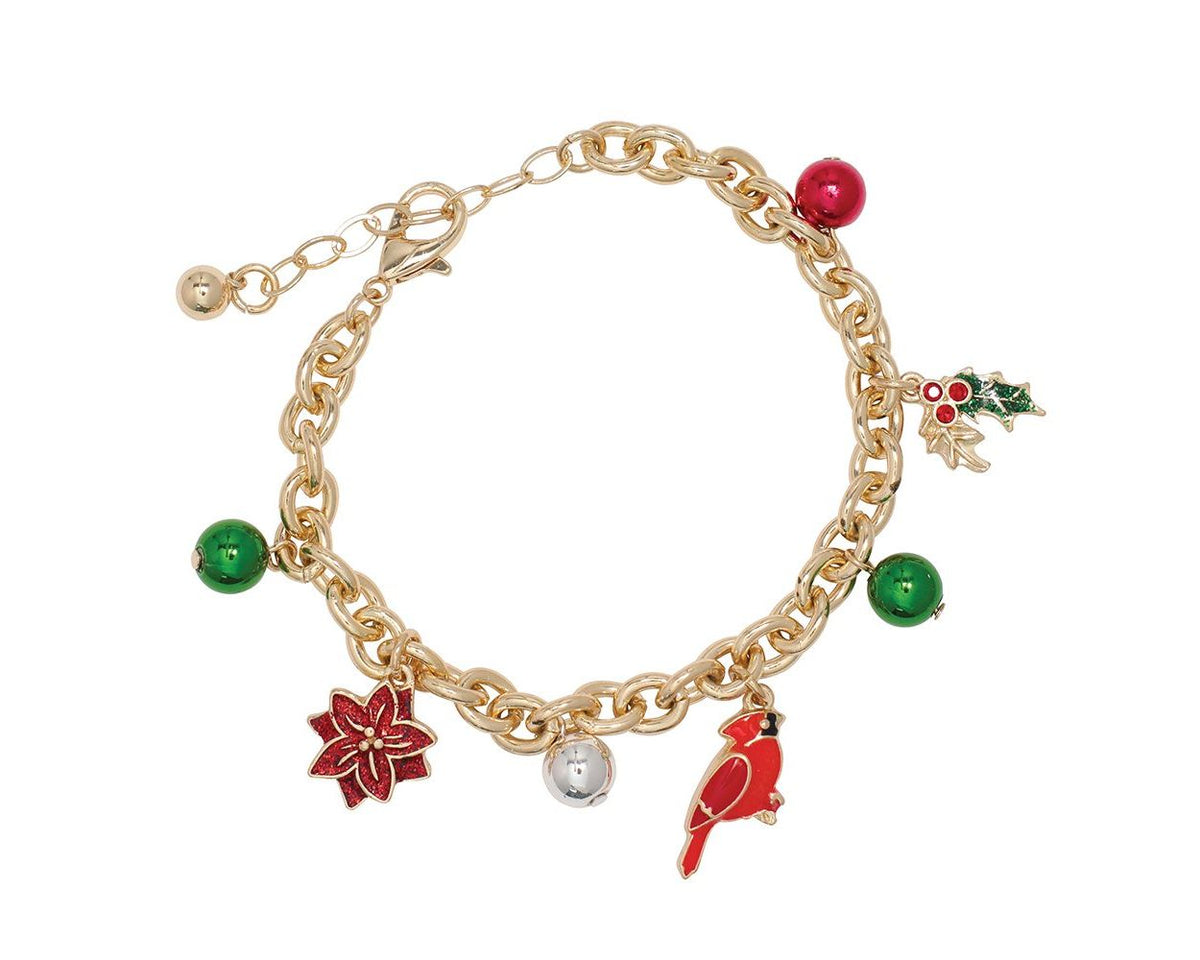 Glittering Holiday Charms on Gold Chain Bracelet by Periwinkle