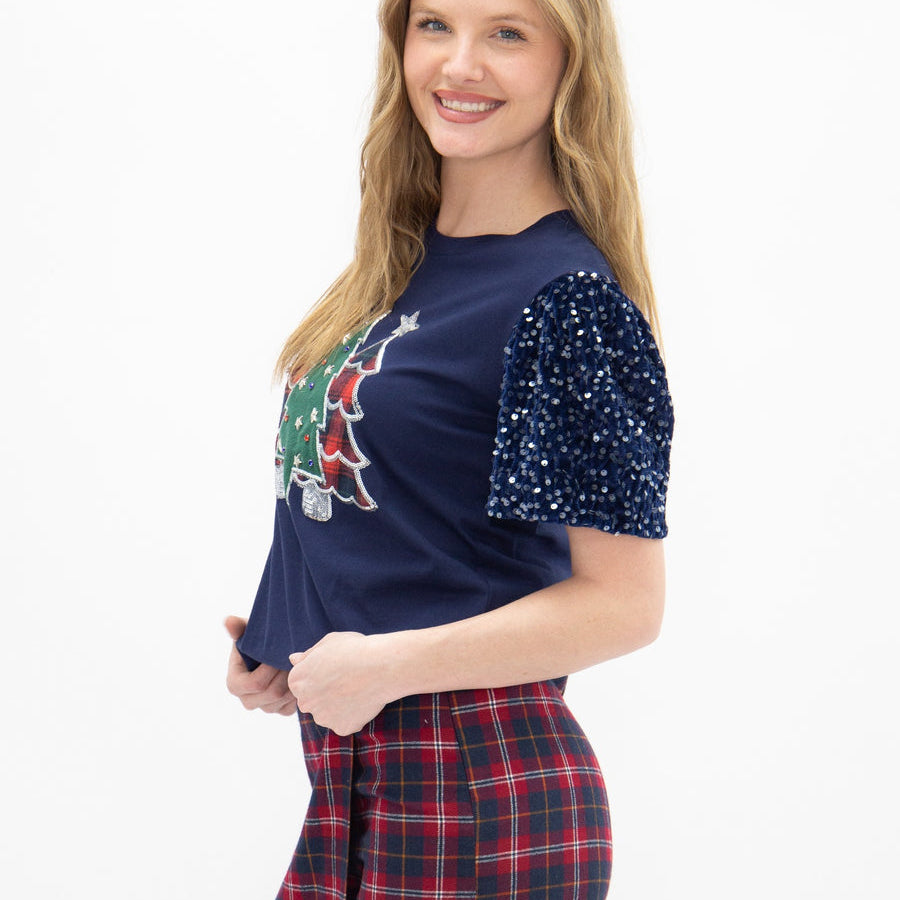 Tinsel & Tartan Sequin Sleeve Top by Grace+Emma