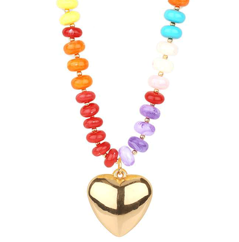 Marble Bead w/ Heart Necklace - 18"