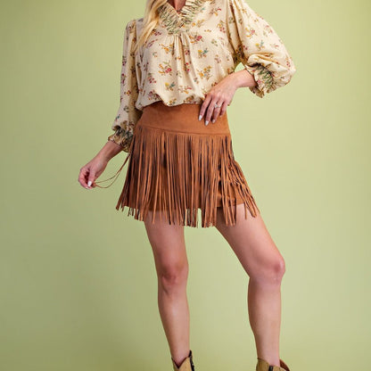 FAUX SUEDE FRINGE MINI SKIRT by Easel