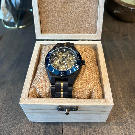Black & Gold Skeleton Mechanical Style Mens Watch